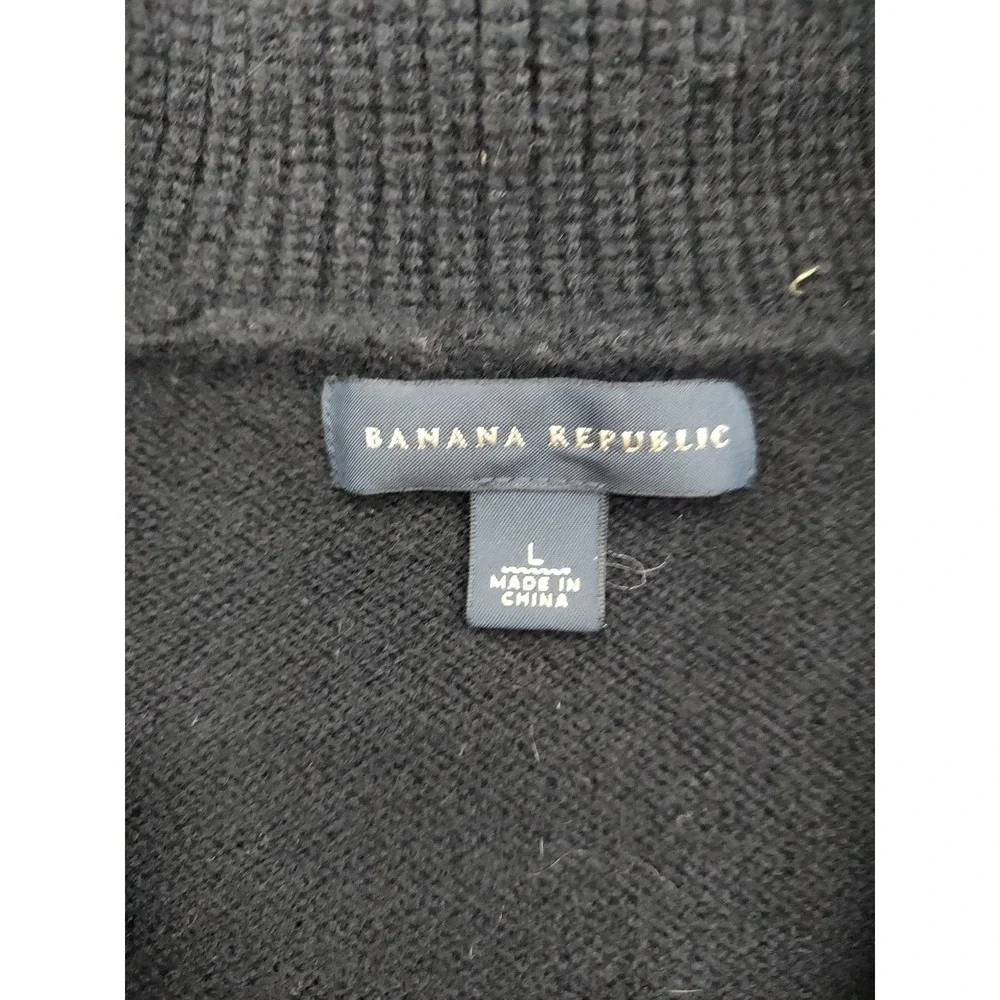 Banana Republic Sweater Mens Large Black 100% Wool Shawl Collar Pullover Grandpa